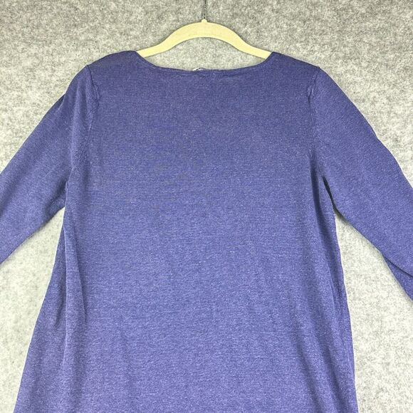 J Jill Linen Blend Tunic Top Womens M Purple Long Side Slits Knit Coastal Boho - Picture 7 of 13